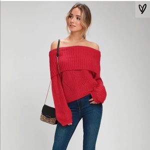 Lulu’s Carmichael red off the shoulder sweater